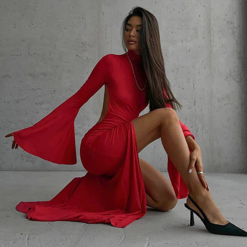 Robe rouge femme manche longue