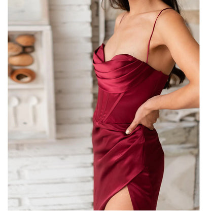 Robe rouge femme satin