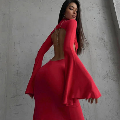 Robe rouge femme manche longue